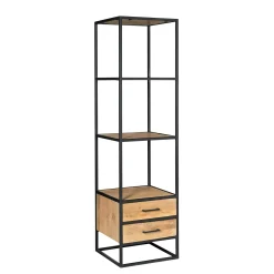 Colonne salon en bois clair 3 plateaux 2 tiroirs RIVANO