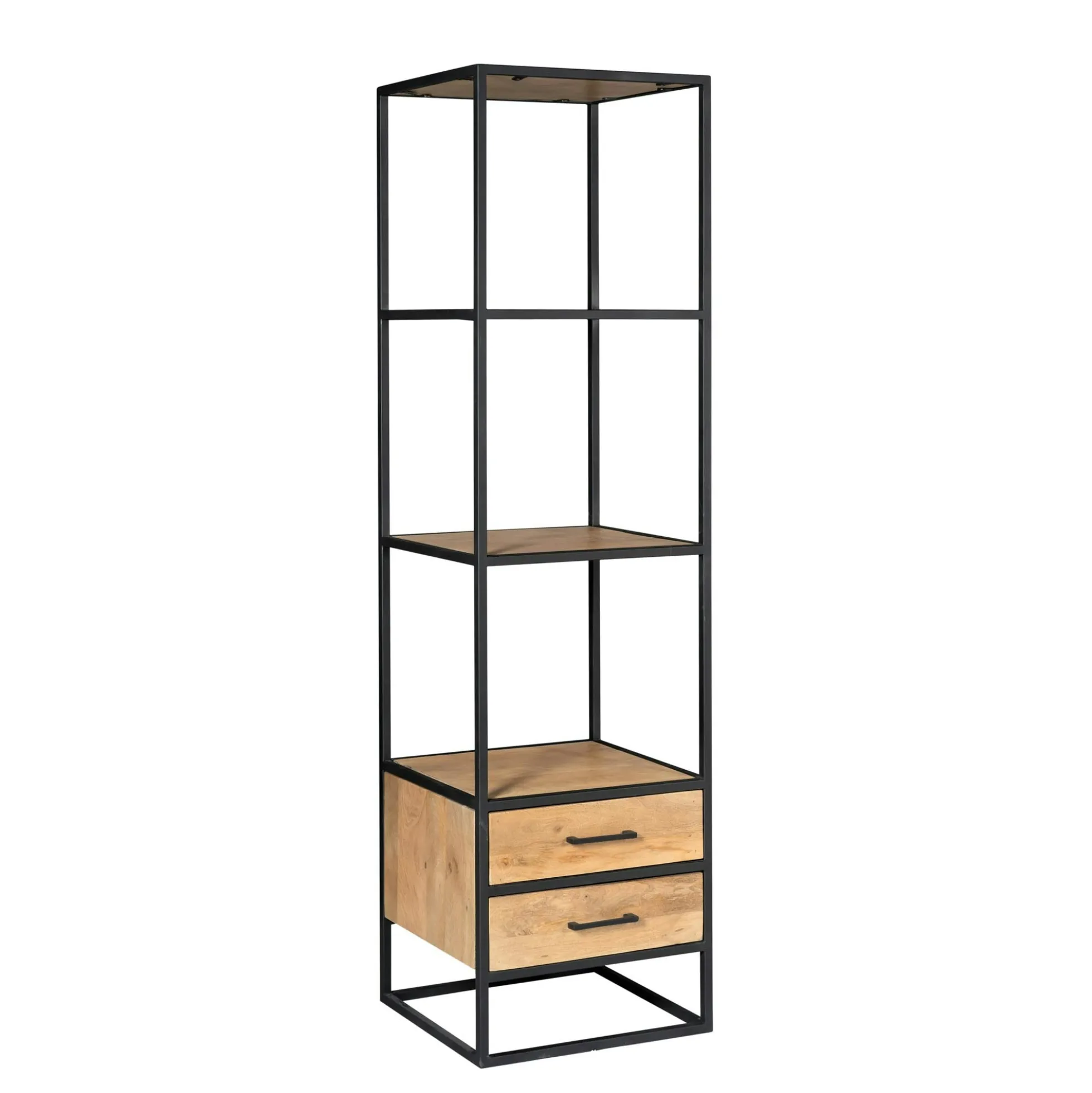 Colonne salon en bois clair 3 plateaux 2 tiroirs RIVANO