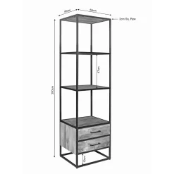 Colonne salon en bois clair 3 plateaux 2 tiroirs RIVANO