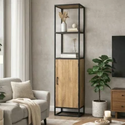 Colonne salon en bois clair 1 porte 2 plateaux RIVANO