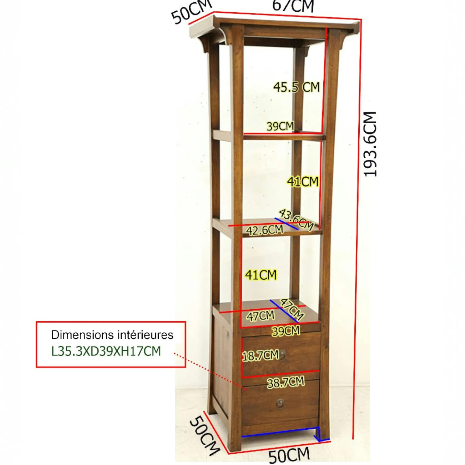 Colonne étagère Hévéa 3 étages 67x50x193cmMAORI
