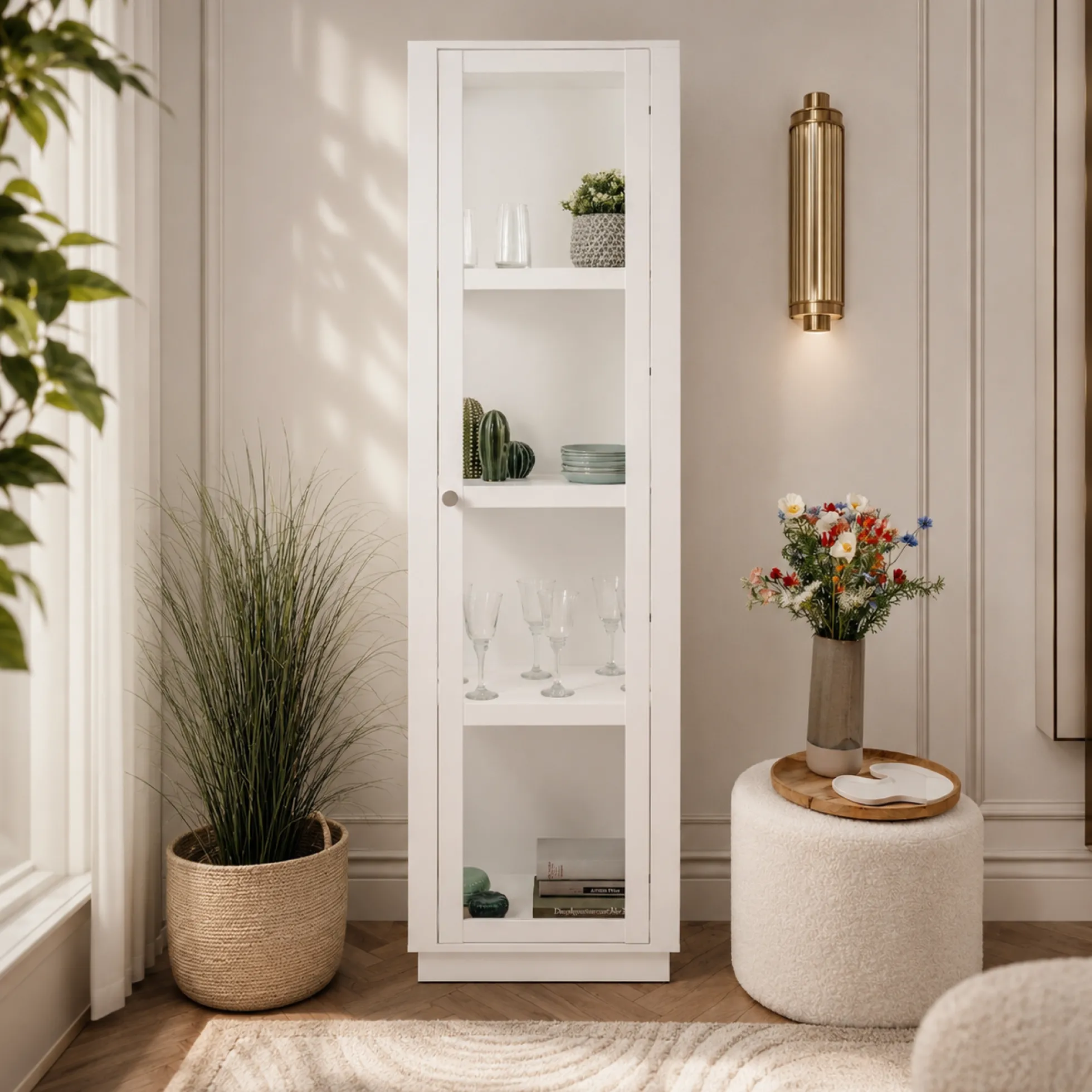 Colonne vitrine blanche 1 porte 4 niveaux RAVEN