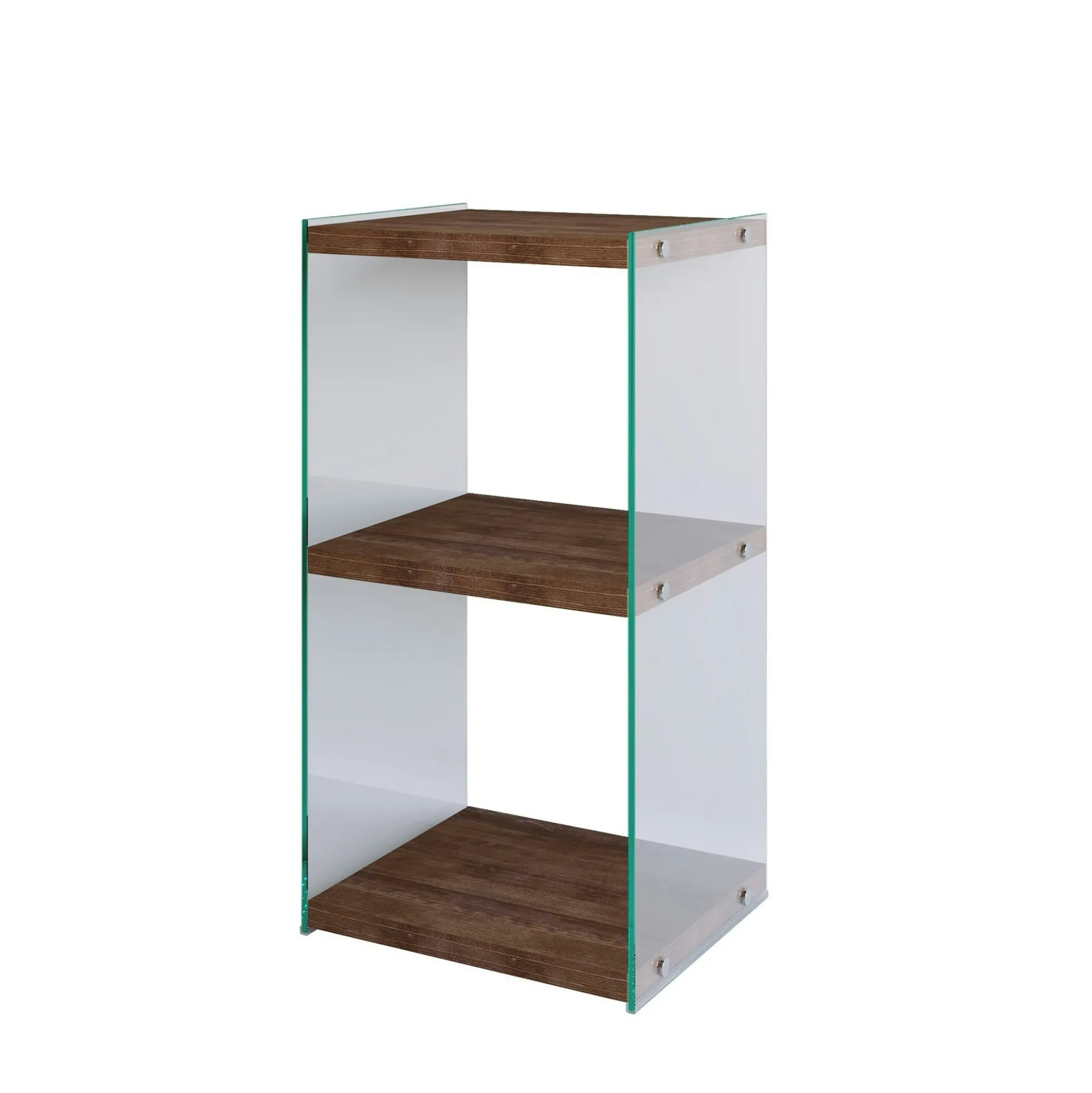 Colonne vitrine design - bois brun, 3 plateaux LHASA