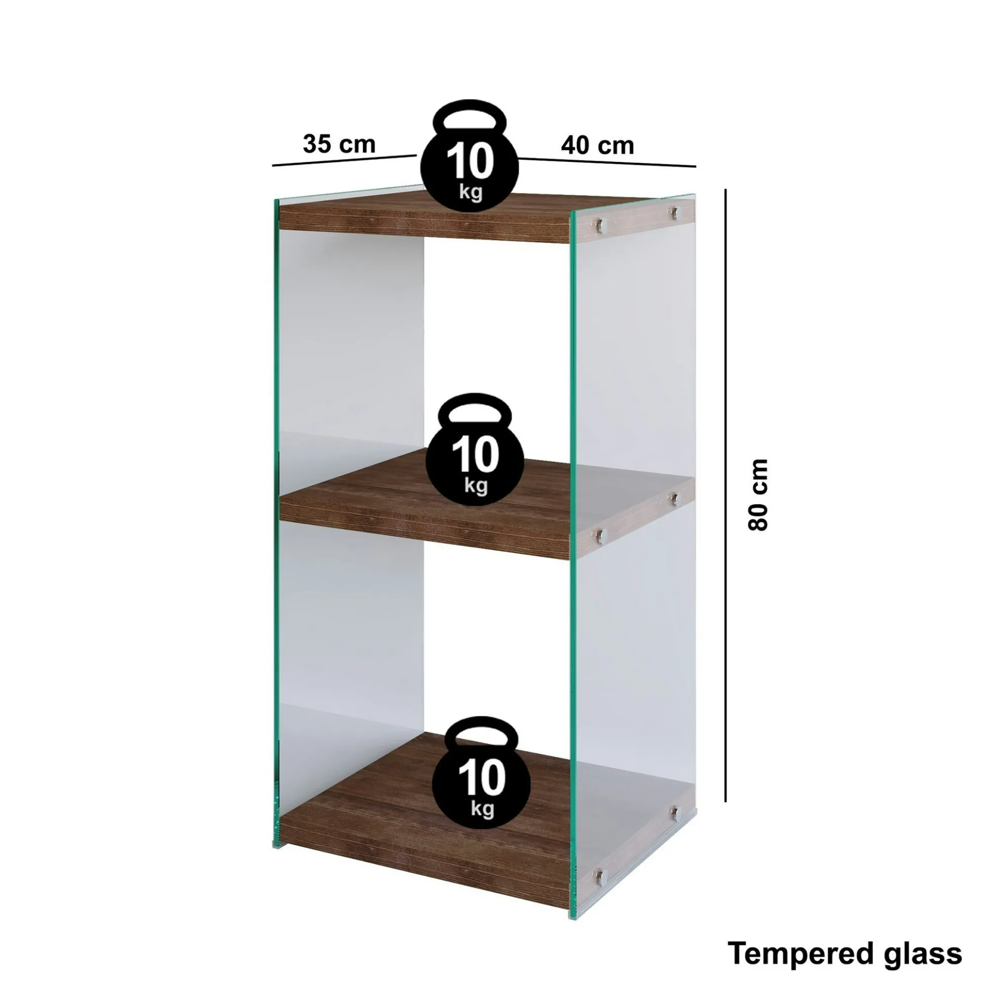 Colonne vitrine design - bois brun, 3 plateaux LHASA