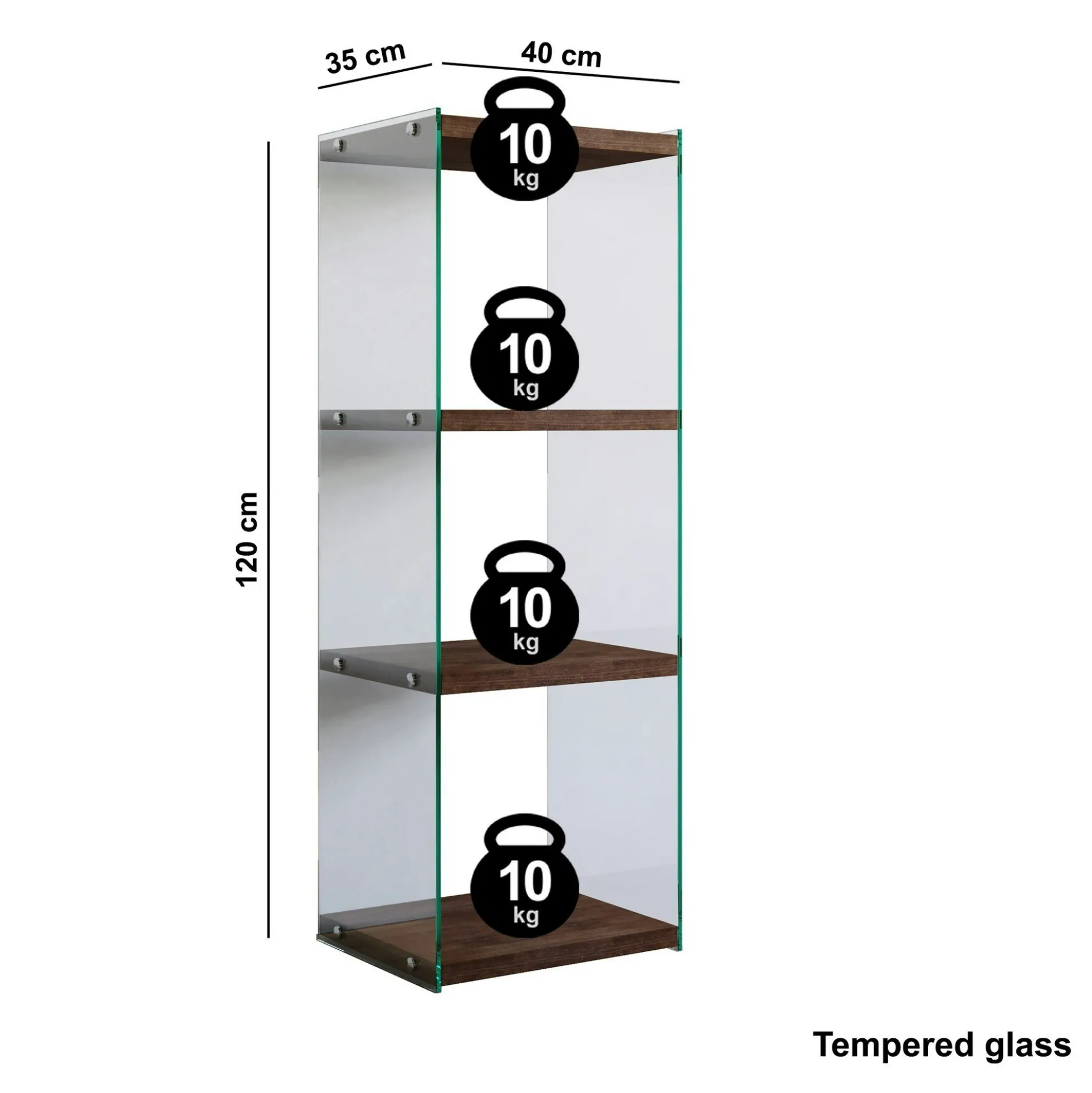 Colonne vitrine design - bois brun, 4 plateaux LHASA