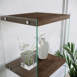 Colonne vitrine design - bois brun, 4 plateaux LHASA