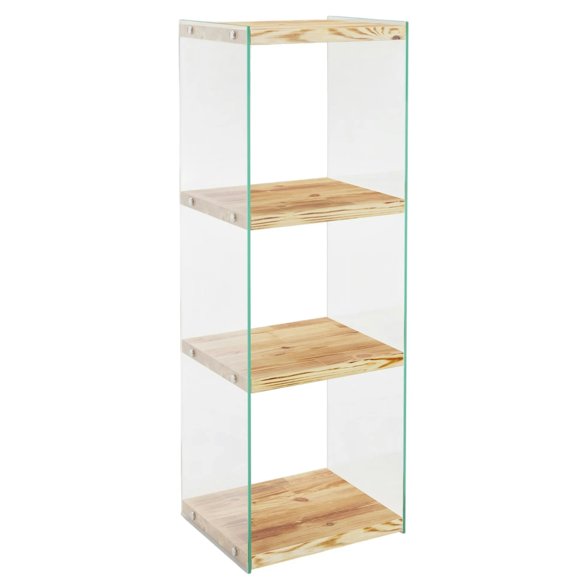Colonne vitrine design - bois clair, 4 plateaux LHASA
