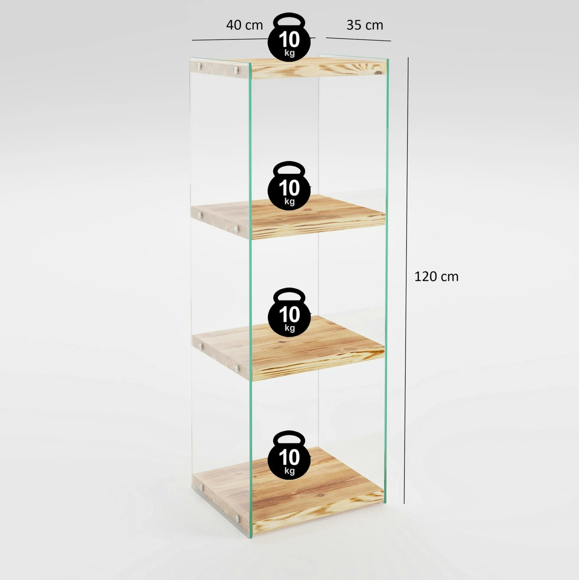 Colonne vitrine design - bois clair, 4 plateaux LHASA