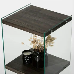 Colonne vitrine design - bois gris foncé, 4 plateaux LHASA