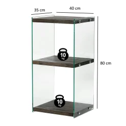 Colonne vitrine design - bois gris foncé, 3 plateaux LHASA