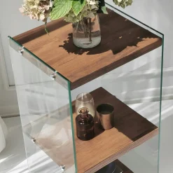 Colonne vitrine design - bois marron, 3 plateaux LHASA