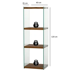 Colonne vitrine design - bois marron, 4 plateaux LHASA