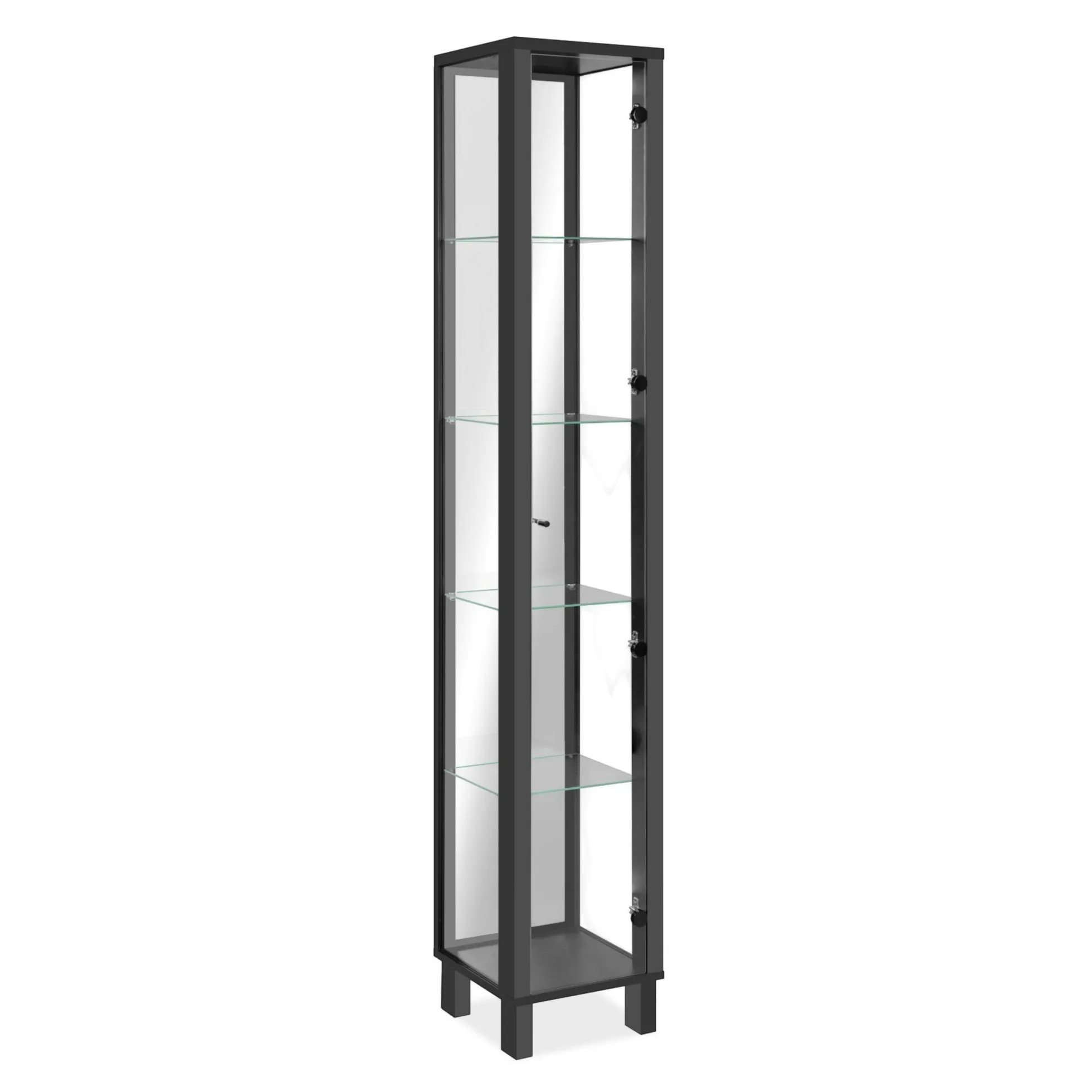 Colonne vitrine noire 5 niveaux 1 miroir RAVEN