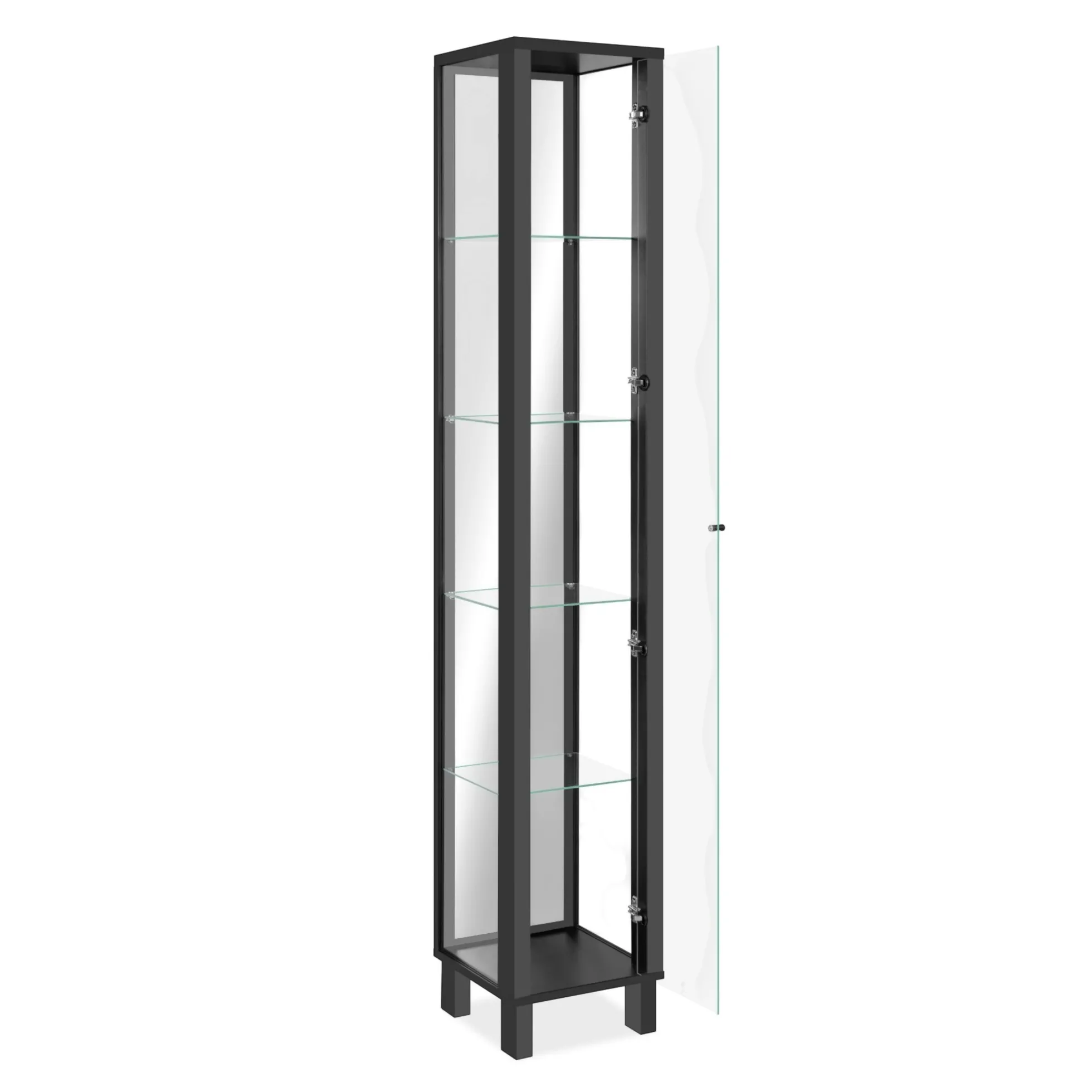 Colonne vitrine noire 5 niveaux 1 miroir RAVEN