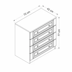 Commode blanche classique 4 tiroirs, boutons noirs MARFA
