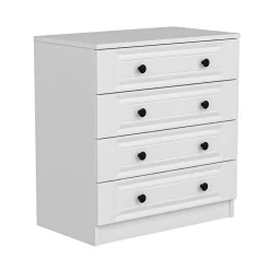 Commode blanche classique 4 tiroirs, boutons noirs MARFA