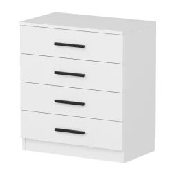 Commode blanche moderne 4 tiroirs, poignées noires MARFA