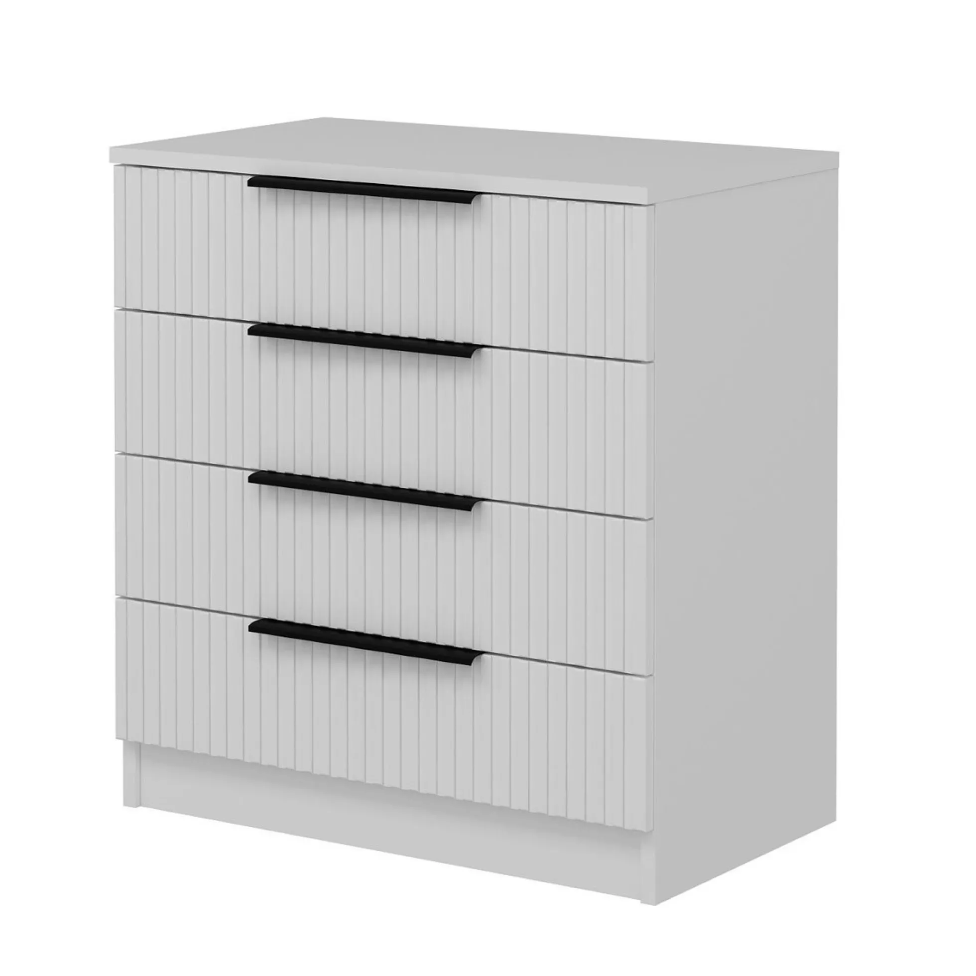 Commode blanche moderne 4 tiroirs, façade rainurée BYRON