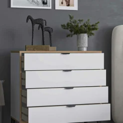 Commode blanche 4 tiroirs moderne BYRON