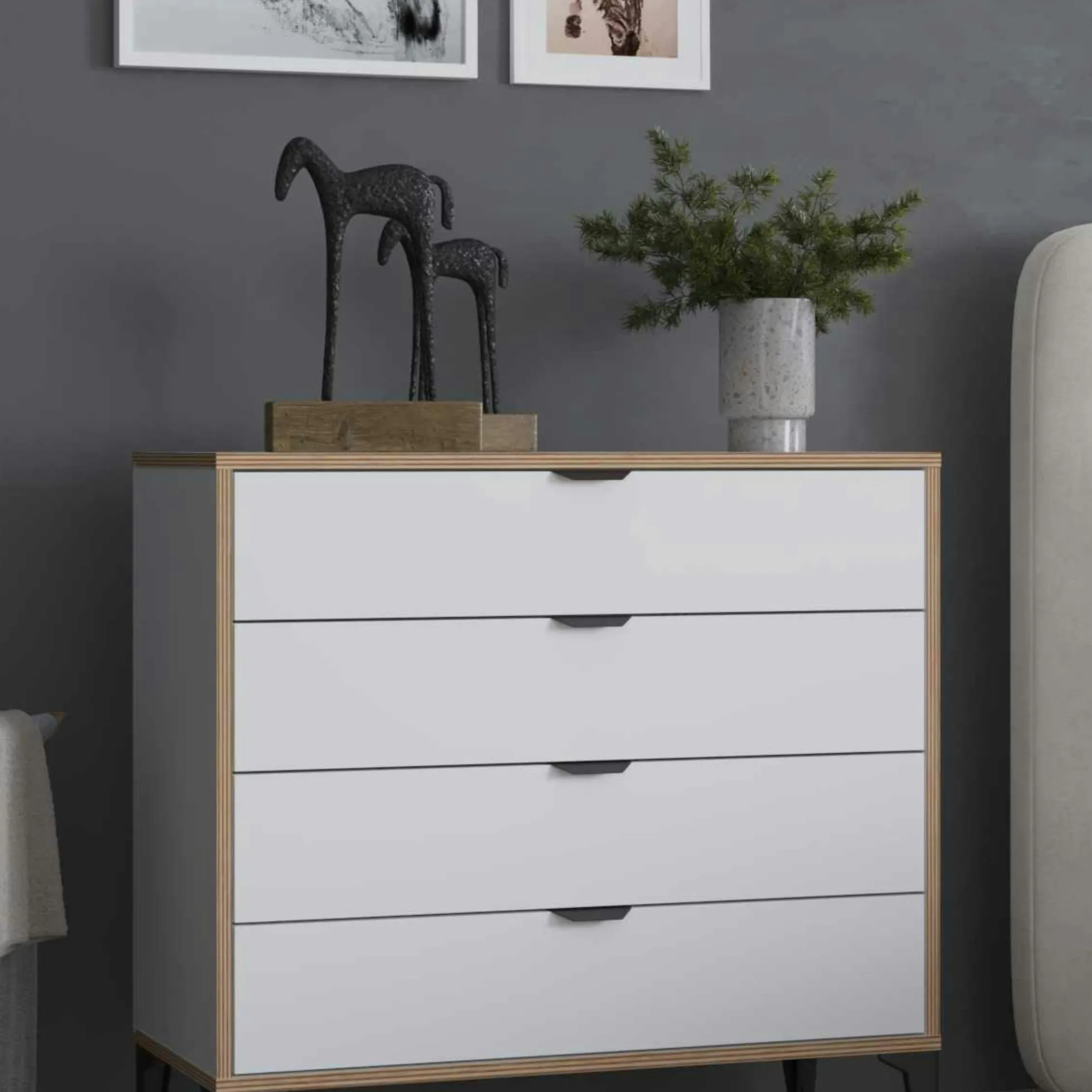 Commode blanche 4 tiroirs moderne BYRON