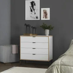 Commode blanche 4 tiroirs moderne BYRON