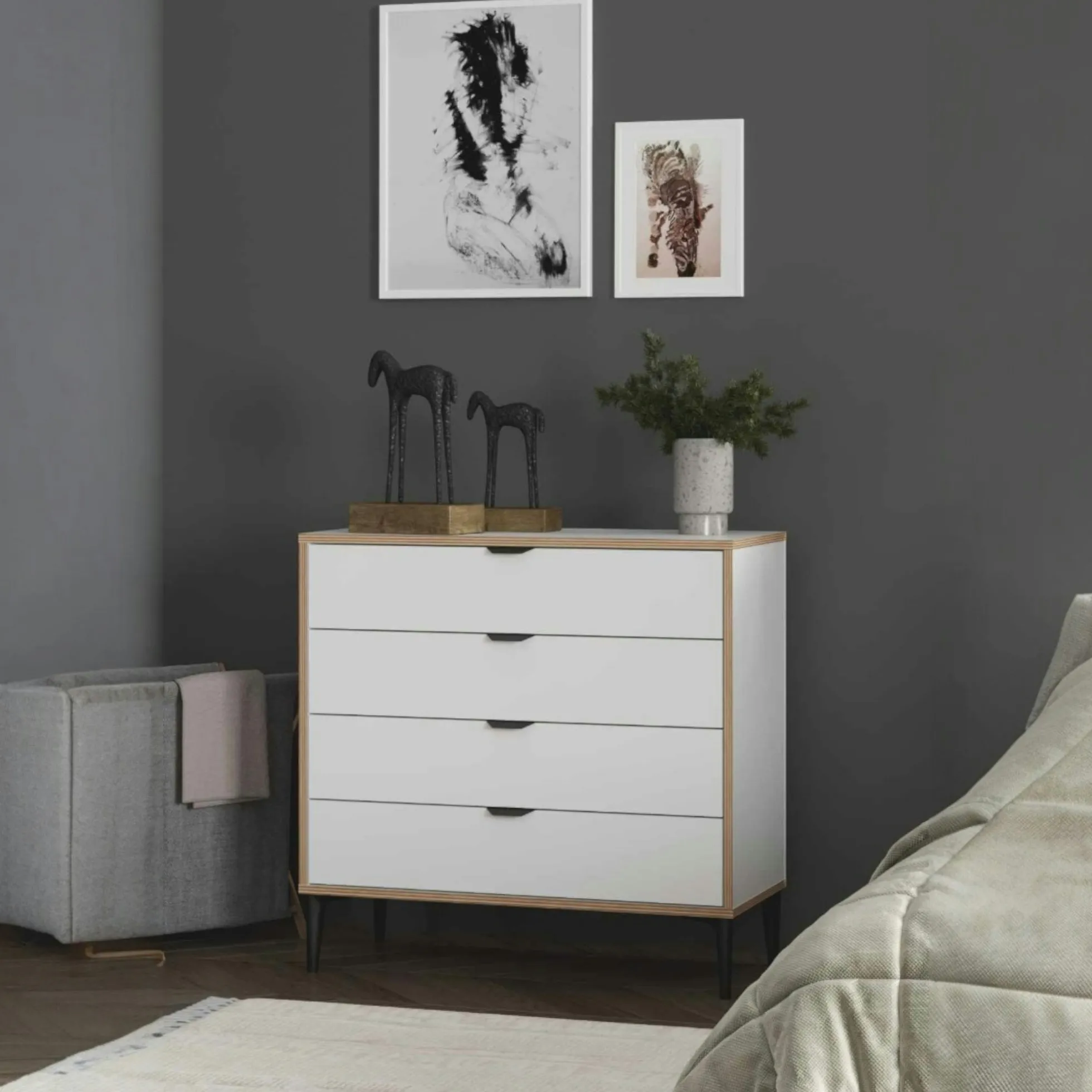 Commode blanche 4 tiroirs moderne BYRON