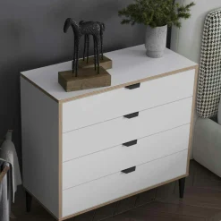 Commode blanche 4 tiroirs moderne BYRON