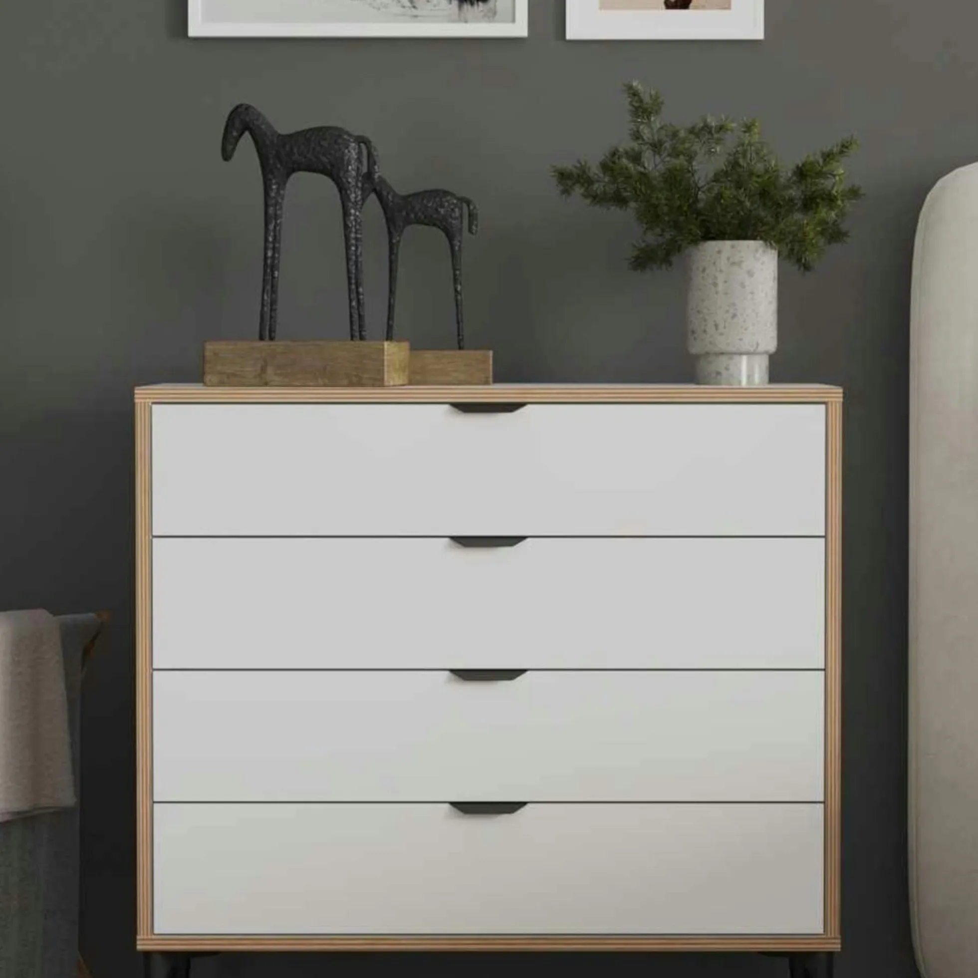 Commode blanche 4 tiroirs moderne BYRON