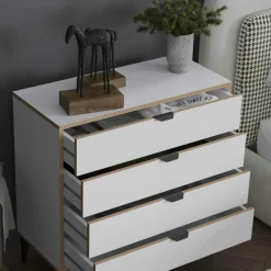 Commode blanche 4 tiroirs moderne BYRON