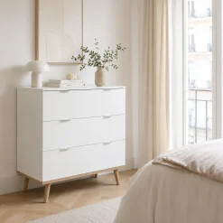 Commode blanche 3 tiroirs style scandinave ALVA
