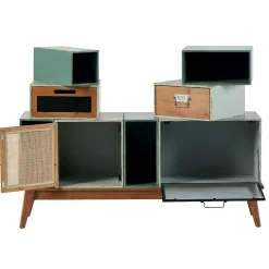 Commode bleue/verte 2 tiroirs 2 portes 4 niches LAMPHUN