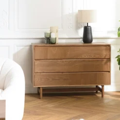 Commode couleur naturelle 3 tiroirs décor motif arrondi CORIA