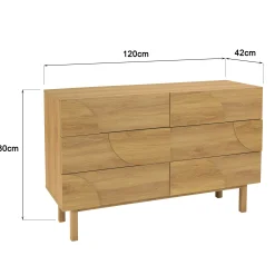 Commode couleur naturelle 6 tiroirs décor motif arrondi ELTON