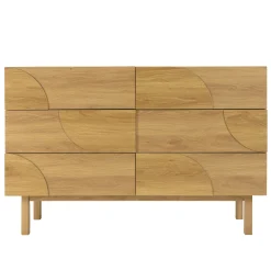 Commode couleur naturelle 6 tiroirs décor motif arrondi ELTON