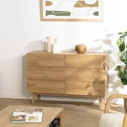 Commode couleur naturelle 6 tiroirs décor motif arrondi ELTON