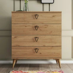 Commode de chambre 4 tiroirs effet bois clair MARFA