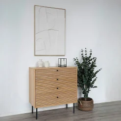 Commode d'entrée 4 tiroirs effet rainuré ASSENS