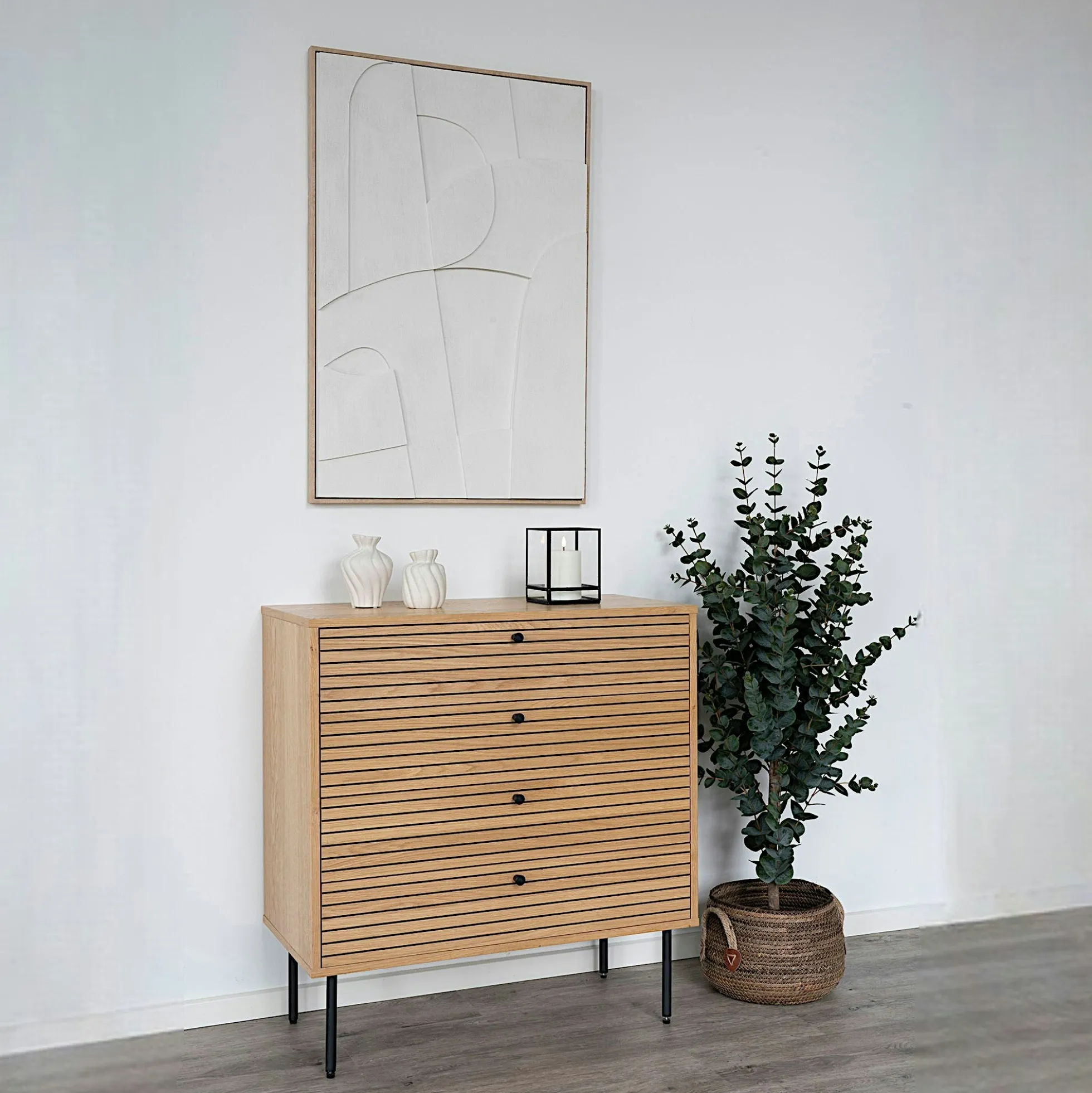 Commode d'entrée 4 tiroirs effet rainuré ASSENS