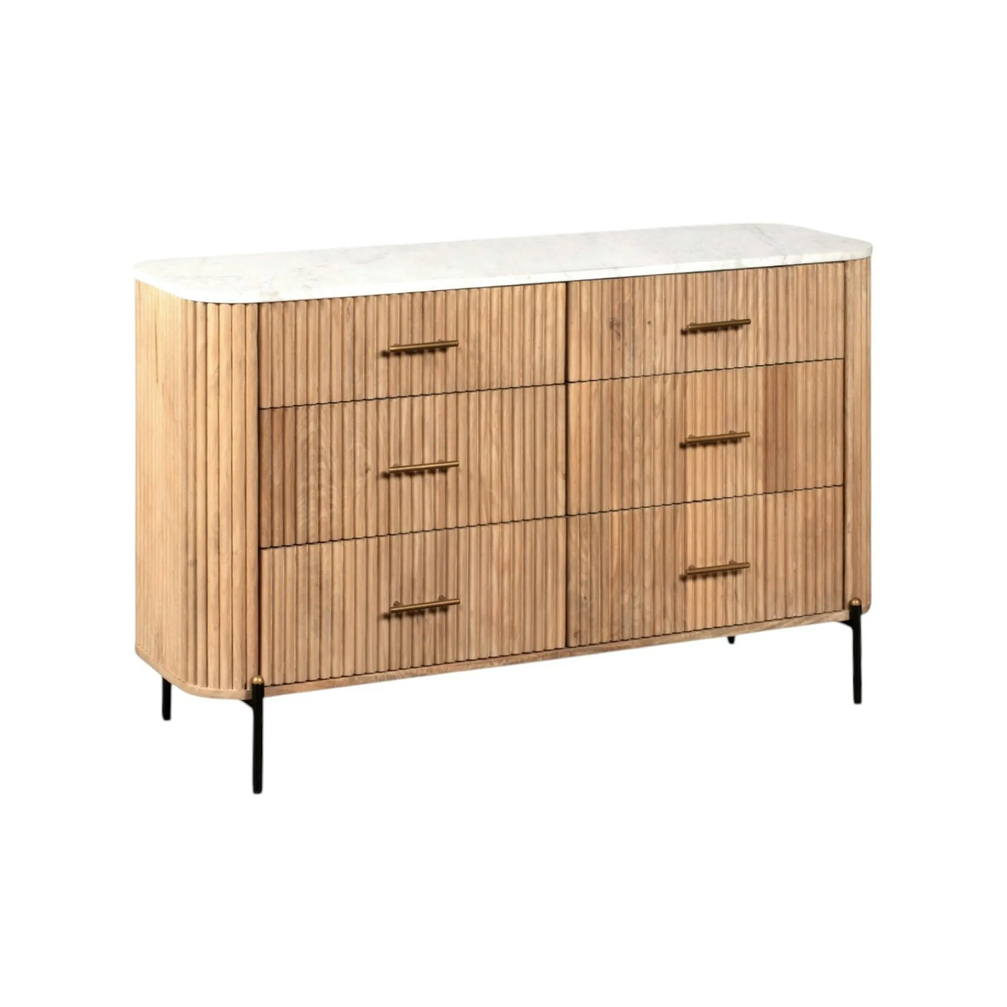 Commode en bois de manguier et marbre 6 tiroirs MASSA
