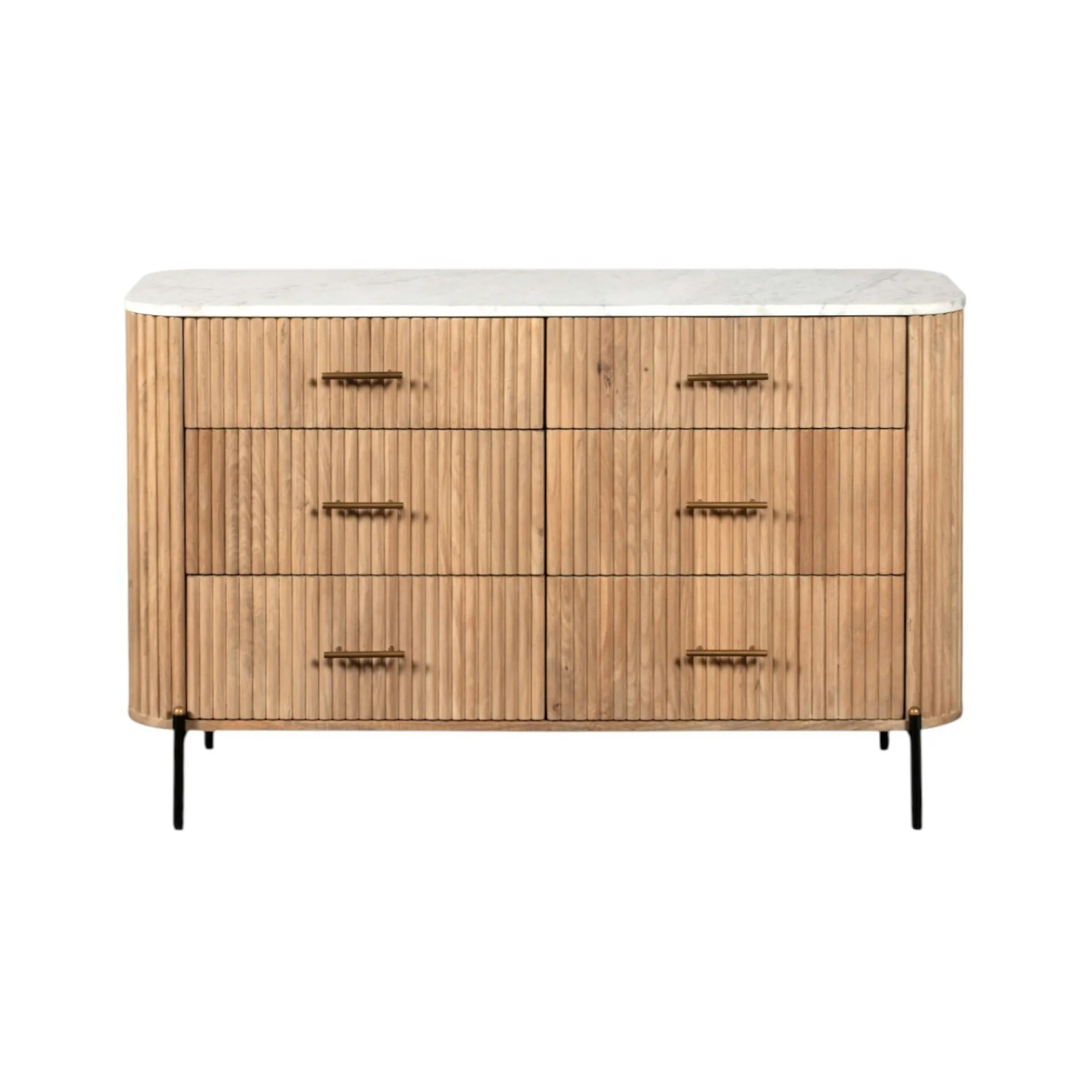 Commode en bois de manguier et marbre 6 tiroirs MASSA