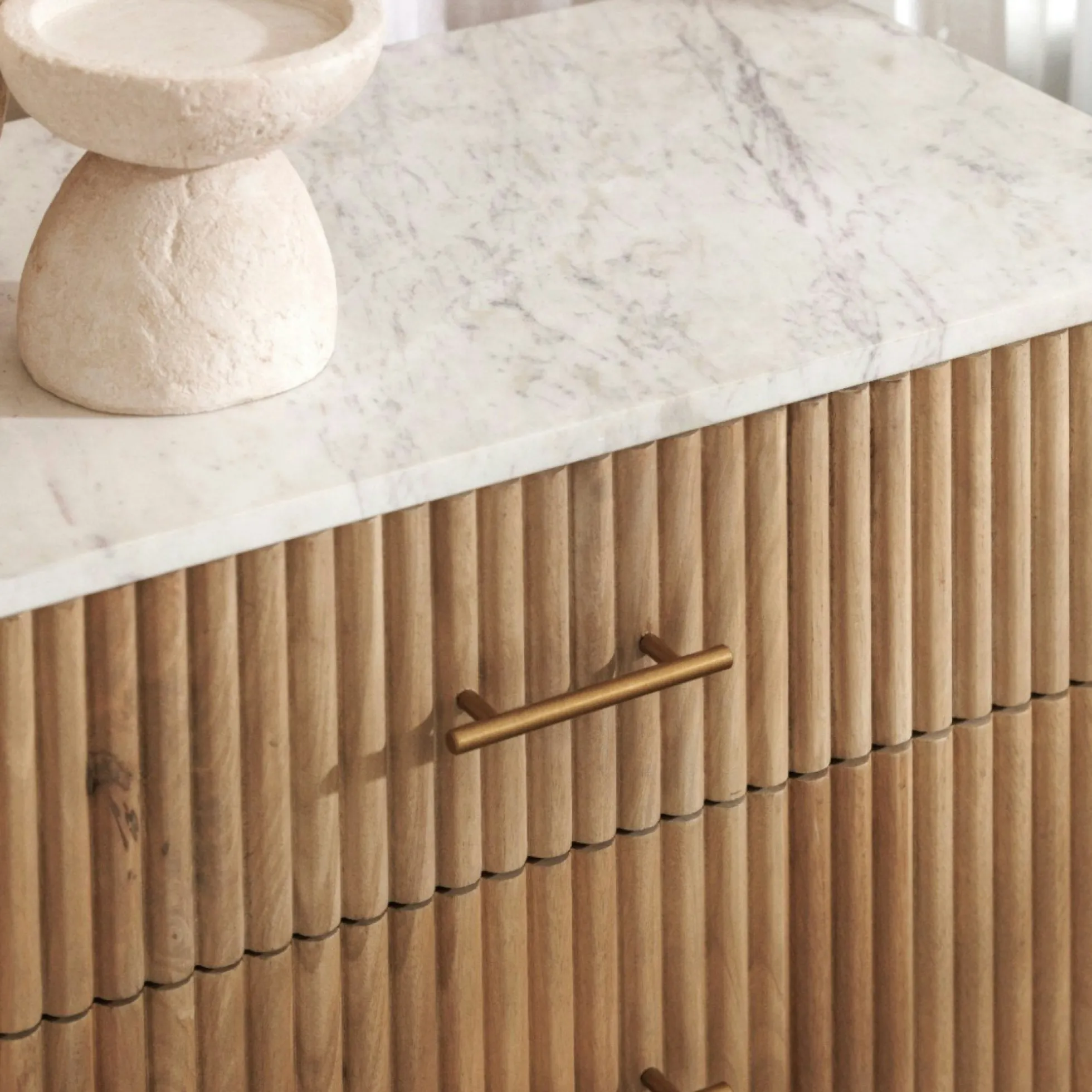 Commode en bois de manguier et marbre 6 tiroirs MASSA