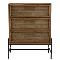 Commode en teck recyclé 3 tiroirs tressage coco SWING