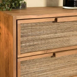 Commode en teck recyclé 3 tiroirs tressage coco SWING
