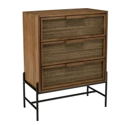 Commode en teck recyclé 3 tiroirs tressage coco SWING