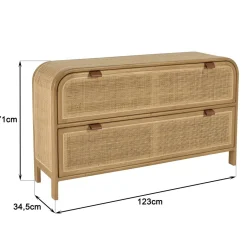 Commode forme arrondie en mindi et rotin naturel 2 tiroirs TIVARO