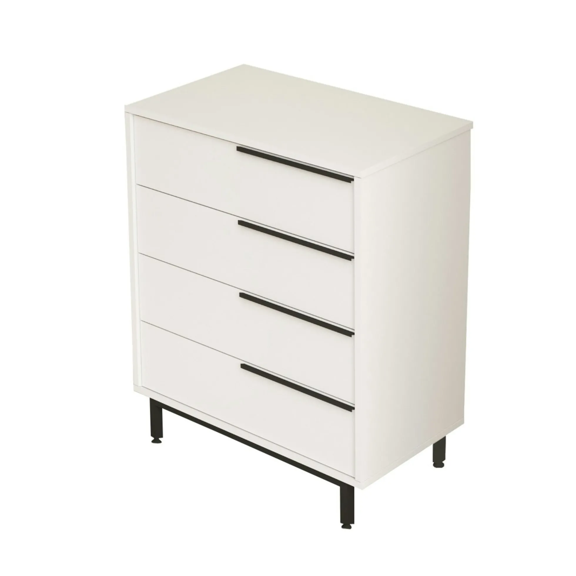 Commode haute blanche à détails noirs, 4 tiroirs JENA