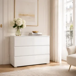 Commode moderne blanche 3 tiroirs ALVA