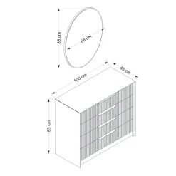 Commode moderne grise 4 tiroirs, miroir assorti BYRON