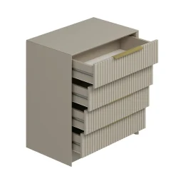 Commode moderne 4 tiroirs beige, façade rainurée BYRON