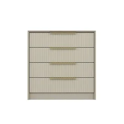 Commode moderne 4 tiroirs beige, façade rainurée BYRON